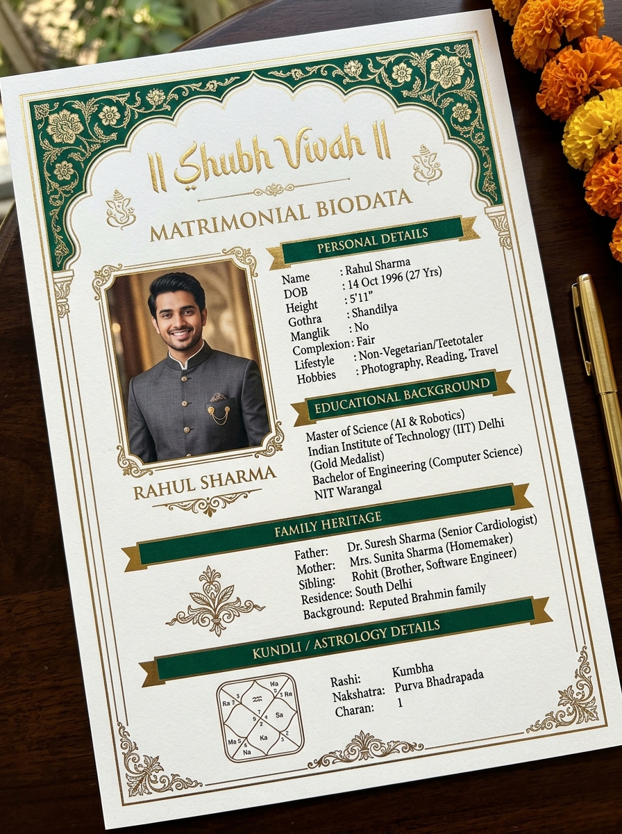 Emerald Elegance Marriage Biodata Template