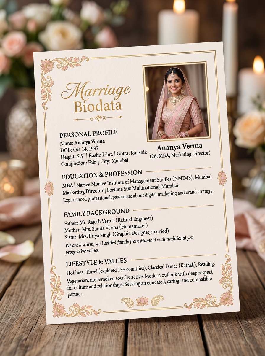 Pastel Rose Floral Marriage Biodata Template