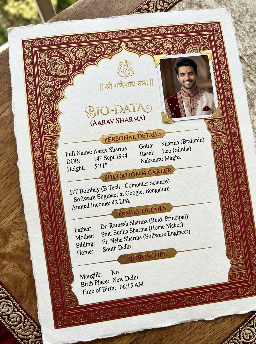 Royal Vedic Marriage Biodata Template
